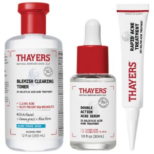 The Breakout Star: Thayers Blemish Clearing 2% Salicylic Acid Toner + Double Action 2% Salicylic Acid Acne Serum + Rapid 10% Sulfur Acne Treatment, Soothing and Non-Stripping Skin Care