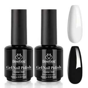 beetles Gel Polish White Gel Polish and Black Gel Polish Kit 2 Pcs 15ml Black And White Gel Nail Polish Soak Off Led French Nail Art Manicure Salon Diy at Home