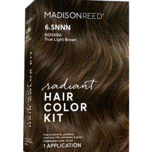 Madison Reed Radiant Hair Color Kit, Light Brown for 100% Gray Coverage of Resistant Gray Hair, Ammonia-Free, 6.5NNN Novara Light Brown, Permanent Hair Dye, Pack of 1