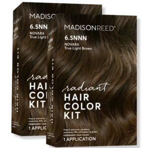 Madison Reed Radiant Hair Color Kit, Light Brown for 100% Gray Coverage of Resistant Gray Hair, Ammonia-Free, 6.5NNN Novara Light Brown, Permanent Hair Dye, Pack of 2