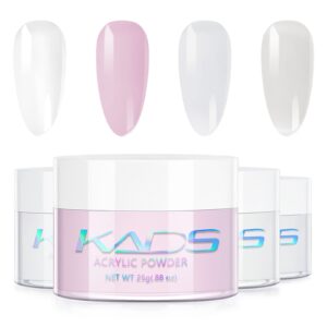 KADS Acrylic Powder 4 Colors Clear Pink White Translucent Nail Art Powder Nail System Less Odor & MMA Free Easy Application 0.9oz