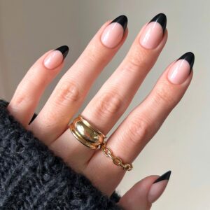 Glamnetic Press On Nails – Caviar | Semi-Transparent, Short Almond Nails, Reusable | 15 Sizes – 30 Nail Kit with Glue