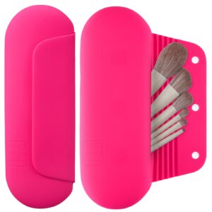 AGIKET Silicone Makeup Brush Holder Travel Cosmetic Bag：Soft Portable Cosmetic Face Brushes Holder with Upgrade Anti-Fall Out Magnetic Closure, Large Travel Makeup Brush Case – Babbie Pink