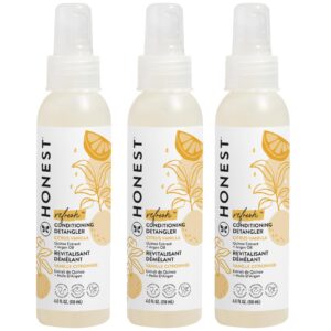 The Honest Company Conditioning Hair Detangler 3-Pack | Leave-in Conditioner + Fortifying Spray | Tear-free, Cruelty-Free, Hypoallergenic | Citrus Vanilla Refresh, 4 fl oz each (pack of 3)