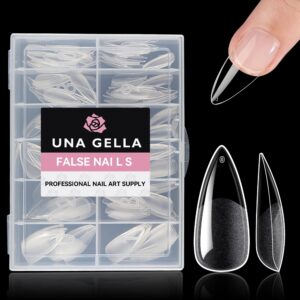 UNA GELLA Medium Stiletto Nail Tips Full Cover 216Pcs Stiletto Press On Nails Pre etched Soft Gel Nails Clear Fake False Nails For Nail Extensions Home Nail Art Salon 12 Sizes