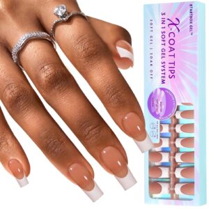 BTArtboxnails XCOATTIPS French Tip Press on Nails, 300pcs Brown Long Square French Tip Gel Nails, French Tip Nails for DIY Nail Art