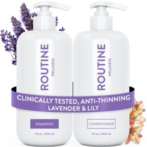 Routine Wellness Anti-Thinning Shampoo and Conditioner Set for Thinning Hair – Biotin DHT Blocker Women & Men – Color Safe Shampoo for Hair Loss & Healthier Hair – Lavender & Lily (Pack of 2)