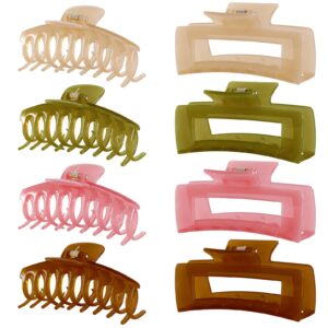 LuSeren 8 Pack Jelly Hair Clips for Women, 4.3 Inch Large Hair Claw Clips, Strong Hold, Non-Slip, Perfect Size for Thin, Thick or Curly Hair, Jelly Color, Includes Gift Box