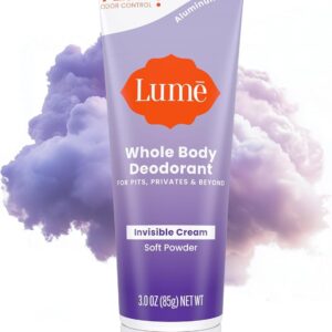 Lume Whole Body Deodorant – Invisible Cream Tube – 72 Hour Odor Control – Aluminum Free, Baking Soda Free, Skin Safe – 3.0 ounce (Soft Powder)