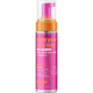 b.tan Clear Self Tanner Foam | Glow Your Own Way – Rinse Free, Best 1 Hour Express Sunless Tanning Water Mousse, Dark, No Transfer, Moisturizing, Face & Body, No Fake Tan Smell, 6.7 Fl oz