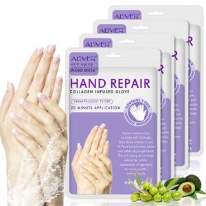 AIQIUSHA 4 Pack Hands Moisturizing Gloves> Hand Spa Mask Infused Collagen> Serum + Vitamins + Natural Plant Extracts for Dry> Cracked Hands> Moisturizer Hands Mask> Repair Rough Skin for Women&Men