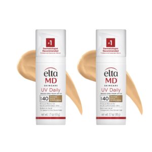 EltaMD UV Daily Tinted SPF 40 Face Sunscreen Moisturizer with Zinc Oxide, Tinted Daily Face Moisturizer with SPF, Sunscreen for Dry Skin,1.7 oz Pump (Pack of 2)