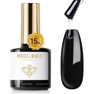 modelones Gel Nail Polish Top Coat, 15ml No Wipe High Gloss Shiny Long Lasting Clear Top Gel for Acrylic Nails, Need U V/LED Lamp for Home DIY and Spring Nail Salon