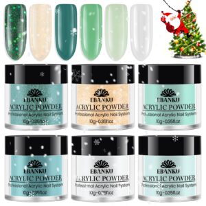 EBANKU 6 Colors Acrylic Powder> Green Acrylic Nail Powder Gold White Light Green Glitter Acrylic Powder for Nail Extension French Nail> Long-Lasting> No Nail Lamp Needed> 0.35 oz