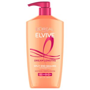 L’Oreal Paris Elvive Dream Lengths Restoring Shampoo With Fine Castor Oil and Vitamins B3 and B5 for Long, Damaged Hair, Visibly Repairs Damage Without Weighdown With System, 28 Fl Ounce