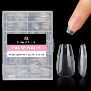 UNA GELLA Short Coffin Press on Nails – 216pcs Pre-shape Gel Tips for Full Cover Acrylic Nail Extension DIY – 12 Sizes for Home Salon