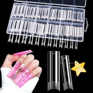 Lionvison Square Nail Tips NO C Curve, XL Clear Nail Tips for Acrylic Nails Professional, Long Nail Tips Straight Flat Pre Shaped Half Cover False Nails French Tips for Nail Salon Home DIY, 12 Sizes