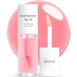 NOONI Korean Vegan Appleseed Lip Oil – Applepeony | Long-Lasting, Moisturizing, Plumping, Revitalizing for Dry Lips, Waterproof, No Peel Off, Hydrating, Nourishing Crystal Clear, 0.12 FL Oz
