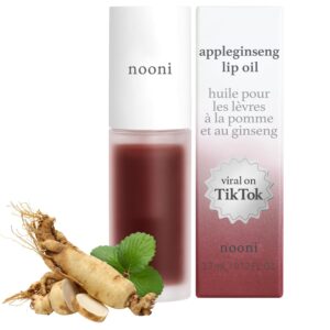 NOONI Korean Vegan Lip Oil – Appleginseng | Lip Stain, Gift, Long-Lasting, Moisturizing, Plumping, Revitalizing for Dry Lips, Waterproof, No Peel Off, Korean Lip Tint 0.12 Fl Oz