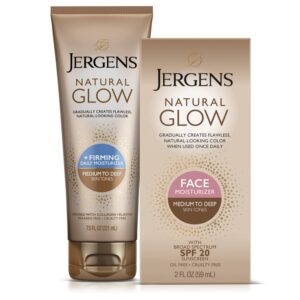Jergens Natural Gradual Glow Bundle Pack: Daily Moisturizer +Firming 7.5fl oz and SPF20 Face Moisturizer 2fl oz, Medium to Tan