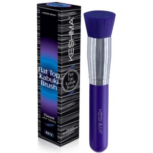 Keshima Foundation Brush Flat Top Kabuki – Premium Foundation Brush for Liquid Makeup, Cream, and Powder – Buffing, Blending, and Face (Regular Size, Neon Purple)