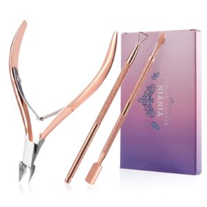 Cuticle Trimmer with Cuticle Pusher and Cutter,YINYIN Cuticle Remover Cutter Nipper Clippers Durable Pedicure Manicure Tools for Fingernails and Toenails(D501-RoseGold)…