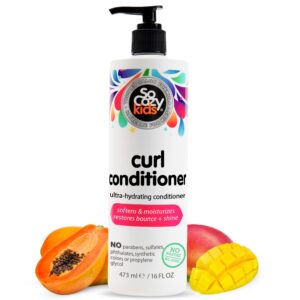 SoCozy Curl Conditioner for Kids Curly Hair (16 Fl Oz Pump) Helps Soften Dry & Unruly Curls, Hair Conditioner & Detangler with Mango Seed Butter, Rice Protein & Papaya Extract, Paraben & Sulfate-Free