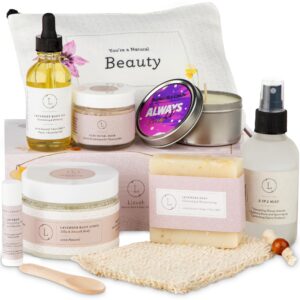 Lizush Luxury Spa Gifts for Women – 9 Piece Lavender Gifts for Her, Gift Baskets for Women, Body Care Set for Mom, Birthday Box For Women, Self Care Spa Kit For Wife – Handmade in the USA