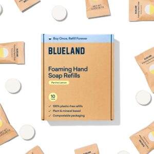 BLUELAND Foaming Hand Soap Refill Tablets, 10-Pack, Perrine Lemon Scent, Eco Friendly Cleaning Products, 10 x 9 Fl oz