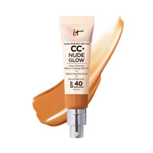 IT Cosmetics CC+ Nude Glow Lightweight Foundation + Glow Serum with SPF 40 – With Niacinamide, Hyaluronic Acid & Green Tea Extract – Tan Rich – 1.08 fl oz