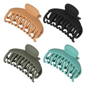 DEEKA 4 PCS Double Row Teeth Hair Claw Clips 2.5″ Medium Hair Clips for Thin Hair Small Matte Clips Short Fine Hair Accessories for Women and Girls -Green Yellow