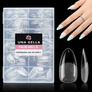 UNA GELLA Almond Nail Tips, 216pcs Pointed Almond Gel Nail Tips Pre-shape Half Matte Full Cover Clear Acrylic Soft Gel Fake Nails for Nail Extension Nail Art 12 Sizes