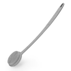 Silicone Back Scrubber for Shower, 17in Lengthen Long Handle Body Brush, Double Sided Shower Brush for Shower Exfoliating and Massage Can Produce Rich Foam, Long Handle Back Scrubber for Men