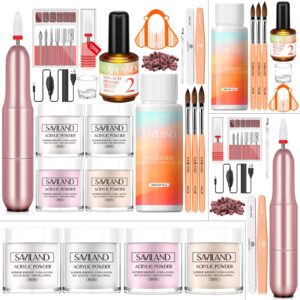 SAVILAND Acrylic Nail Kit – Drill & Acid-free Primer> Clear White Pink Nudes Powder & Liquid Set> Brushes> DIY Nail Extension Gifts for Beginners”