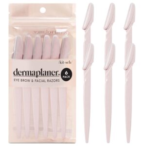 Kitsch Dermaplaning Tool – Face Razors for Women and Men, Eyebrow Trimmer and Face Shaver, Facial Hair Removal, Facial Razors for Women and Men, Dermaplane Razor – 6 pc Blush