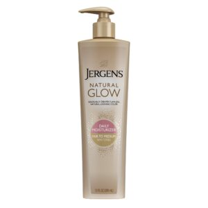 Jergens Natural Glow Self Tanner Body Lotion, Sunless Tanning, Fair to Medium Skin Tone, Daily Moisturizer with Coconut Oil, Vitamin E and Antioxidants, 10 Oz