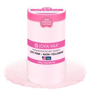 Joya Mia Acrylic Powder for Nails> MMA-Free> Super Adhesion Professional Powder for Flawless & Long-Lasting Nail Enhancements> Easy Application> Vibrant & Stunning Colors – Soft Pink> 32 oz