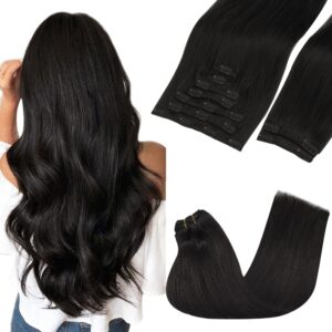 GOO GOO Clip in Hair Extensions Real Human Hair, Remy Human Hair Extensions Clip ins for Women, Natural Human Hair, 14inch 150g 9Pcs, 1B Natural black