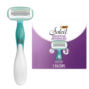 BIC Soleil Sensitive Advanced Women’s Disposable Razors With 360 Degree Water Activated Moisture Strip for Enhanced Glide, Shaving Razors With 5 Blades, 5 Count