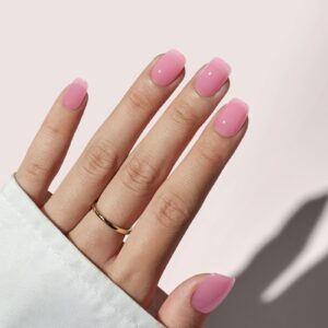 BTArtbox Glossy Pink Press On Nails Short, Reusable Semi-Transparent Square Stick On Nails in 15 Sizes – 30 Soft Gel Glue On Nails Kit, Pink Soda
