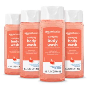 Amazon Basics Clarifying Pink Grapefruit Body Wash, 2% Salicylic Acid Acne Treatment, Dermatologist Tested, 8.5 Fl Oz (Pack of 4) (Previously Solimo)