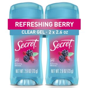 Secret Fresh Antiperspirant Deodorant for Women, 72hr Breathable Sweat & Odor Protection, Instant Freshness & Gentle, PH Balancing Minerals, Clear Gel, Refreshing Berry Scent, 2.6 oz (Pack of 2)