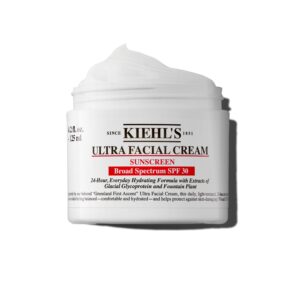 Kiehl’s Ultra Facial Cream with SPF 30, Lightweight Daily Moisturizer for All Skin Types, 24-hour Hydration, UV Sunscreen Protection, Non-greasy, Absorbs Quickly, with Glacial Glycoprotein – 4.2 fl oz