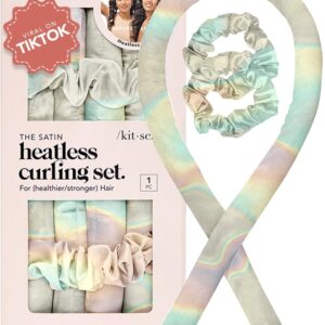 Kitsch Satin Heatless Hair Curler Set – Heatless Curls Overnight, Hair Rollers for Soft Curls & Frizz-Free Styling, No Heat Curlers To Sleep in, Curling Rod Headband with 2 Scrunchies – Aura