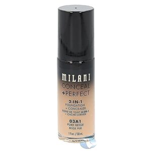 Milani Conceal + Perfect 2-in-1 Foundation + Concealer – Pure Beige (1 Fl. Oz.) Cruelty-Free Liquid Foundation – Cover Under-Eye Circles, Blemishes & Skin Discoloration for a Flawless Complexion