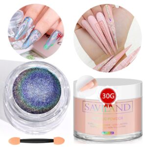 Saviland Acrylic Chrome Nail Powder Set – 1oz Acrylic Powder for Nails & 1g Metallic Holographic Chrome Powder for Nails> Professional Gel Polish Chrome Nail Powder for Nail Decorations