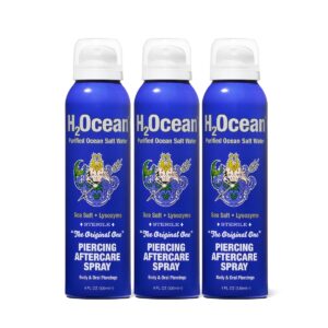 H2Ocean Piercing Aftercare Spray, Set of 3 Sea Salt Spray for Piercing Care, Organic Ear, Nose, Navel, Oral & Body Piercing Spray – 4oz