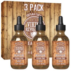 Viking Revolution Men’s Beard Oil – Natural Argan and Jojoba Blend, Softens and Strengthens Facial Hair (Cedar and Pine, 3 Pack)