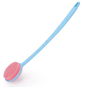 VWMYQ Silicone Back Scrubber for Shower, Bath Body Brush with Long Handle, Double Sided Shower Brush for Shower Exfoliating and Massage Can Produce Rich Foam, Long Handle Back Scrubber for Men