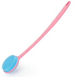 VWMYQ Silicone Back Scrubber for Shower, 17in Lengthen Long Handle Body Brush, Double Sided Shower Brush for Shower Exfoliating and Massage Can Produce Rich Foam, Long Handle Back Scrubber for Men